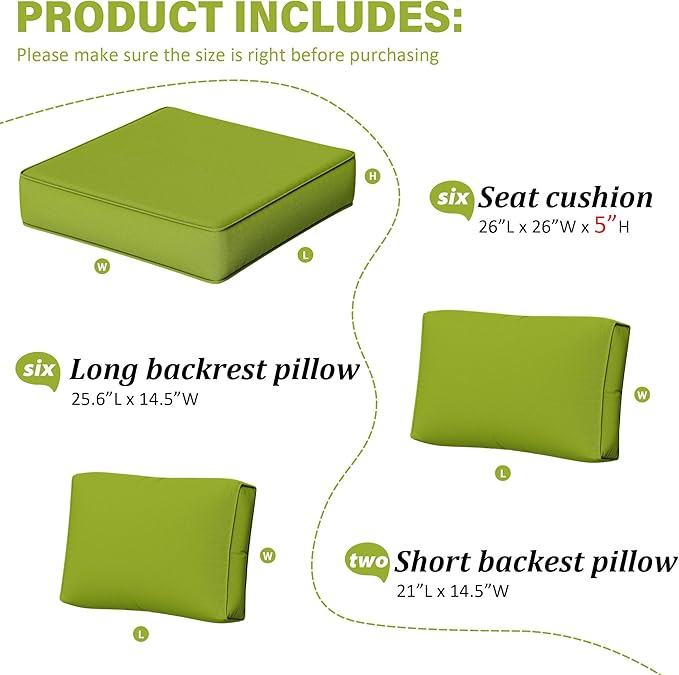 Outdoor Furniture Replacement Cushions, 5" Foam Foam High-Density, Fits 6-seat Sectional Rattan Conversation Set, 14 Piece Patio Water-Resistant Replacement Sofa Cushions, Liner&Cover