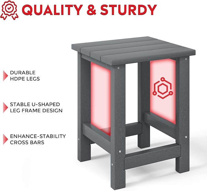 Costaelm Kids Outdoor End Table, Small Patio Table, Outdoor Side Table Porch Table Adirondack Patio Side Table for Outside, Pool, Porch, Garden, Gray