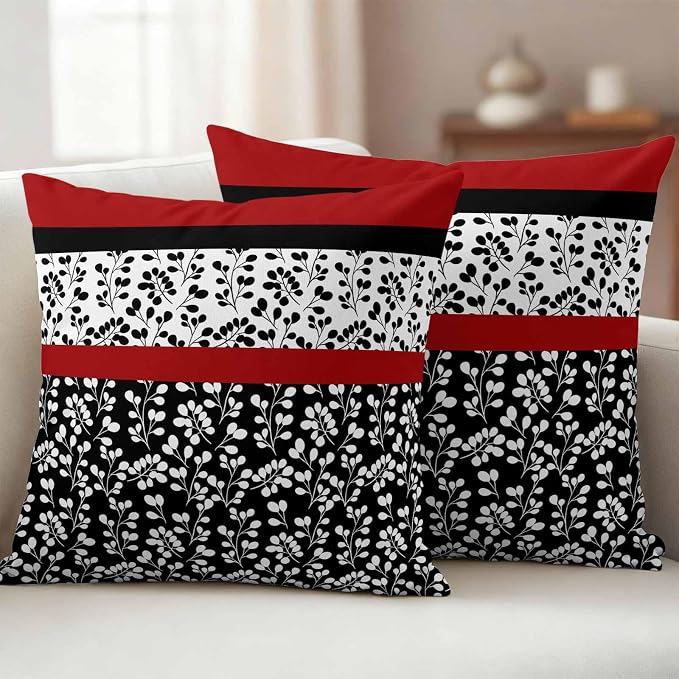 Black Red Outdoor Pillow Covers 20x20 Inch Throw Pillow Covers Set of 2 Waterproof Decorative Pillow Cases Garden Floral Stripe Aesthetic Flower Boho Cushion Covers for Patio Furniture Garden Couch