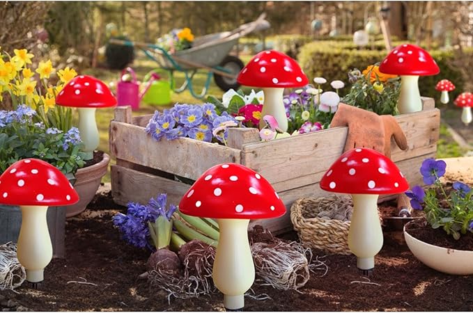 Homeleo 8-Pack Red Mushroom Solar Lights for Outdoor Garden Decor