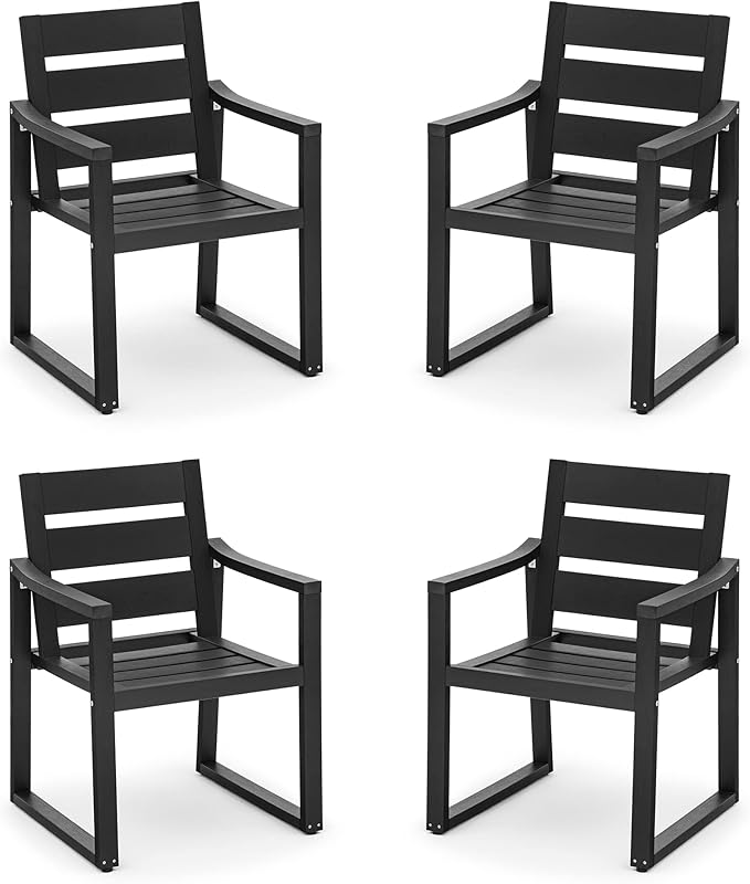 Cozyman HDPS Outdoor Dining Chairs Set of 4, 350LBS, Patio Dining Chairs with Armrest, All Weather Outdoor Kitchen Chairs with Square Frame Legs for Outdoor Indoor, Lawn, Garden, Backyard, Black