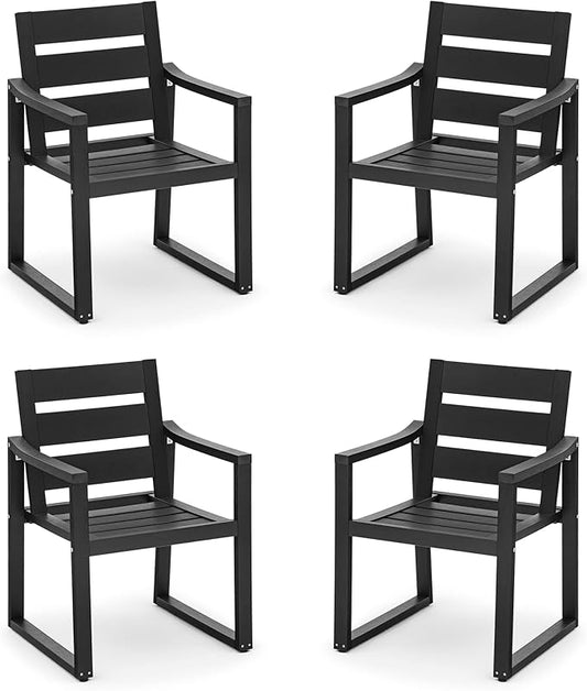 Cozyman HDPS Outdoor Dining Chairs Set of 4, 350LBS, Patio Dining Chairs with Armrest, All Weather Outdoor Kitchen Chairs with Square Frame Legs for Outdoor Indoor, Lawn, Garden, Backyard, Black