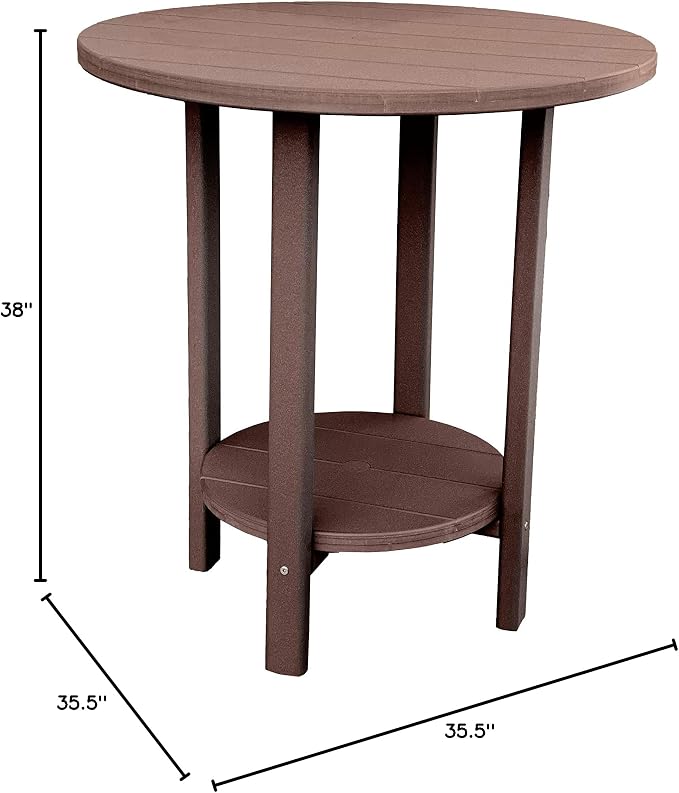 Phat Tommy Round Bar Height Patio Table - Outdoor Bar Table - Balcony Height Patio Furniture for Your Deck - Poly Outdoor Furniture, Brown