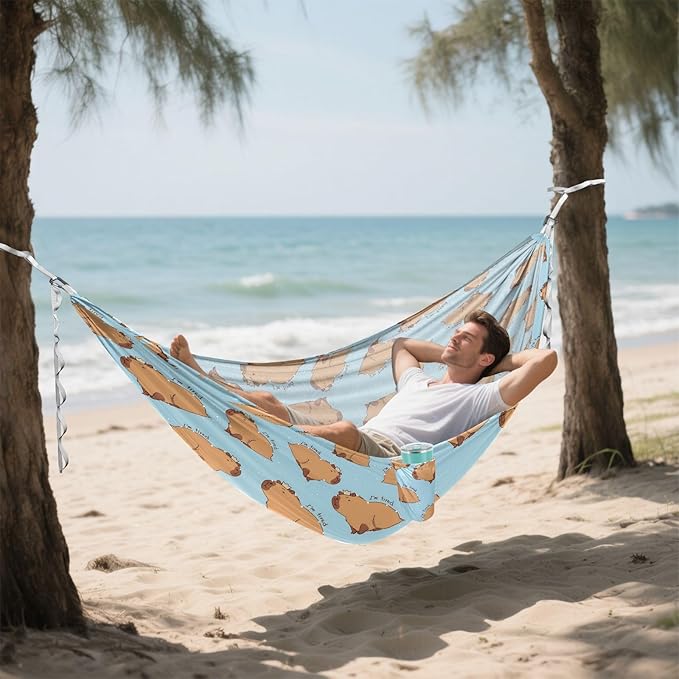 Camping Hammock Outdoor Hammocks for Outside Capybara I'm So Tired Beach Trees Portable Lightweight with Pockets Tree Straps Indoor