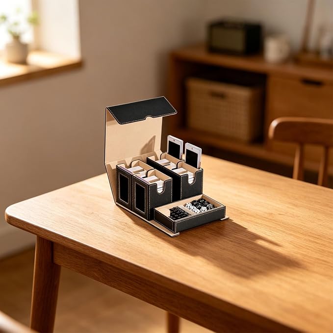 Card Storage Box with Holders and Dices Tray Multifunctional Deck Organizers with Removable Dividers Portable Carrying Organisers Case