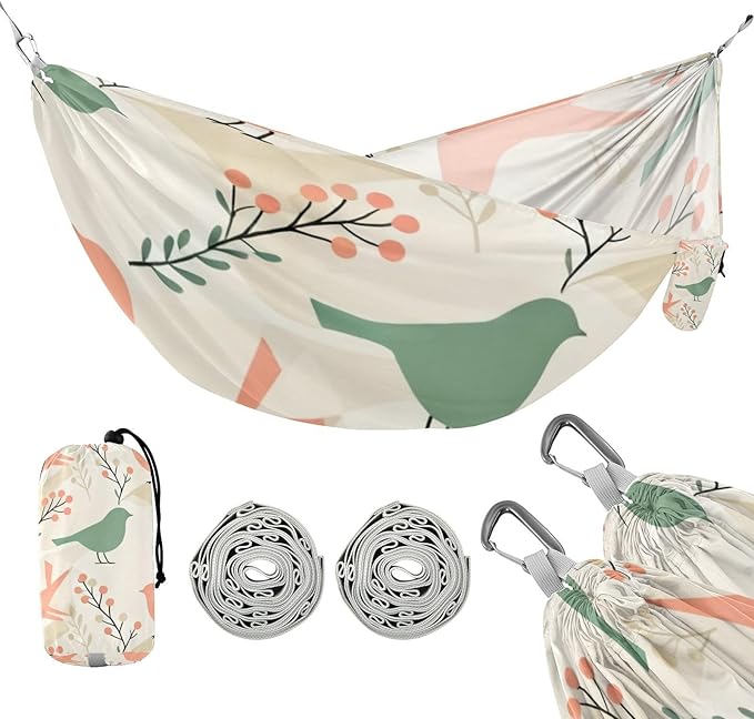 Bird and Berry Hammocks with Hanging Rope Tree Hammock for Outside Patio Backyard Poolside