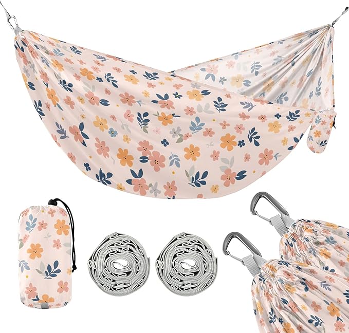 Camping Hammock Outdoor Hammocks for Outside Pink Small Flowers Beach Trees Portable Lightweight with Pockets Tree Straps Indoor