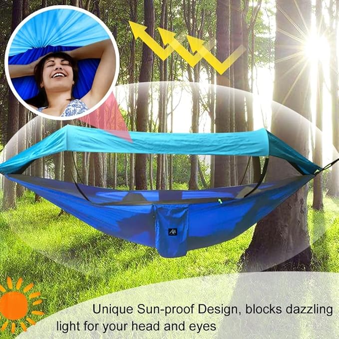 ayamaya [2 in 1 Camping Hammock with Mosquito Net & Sunshade Cloth & Tree Straps for 2/Double Person, Portable Parachute Nylon Lightweight Big Pop Up Swing Hammock