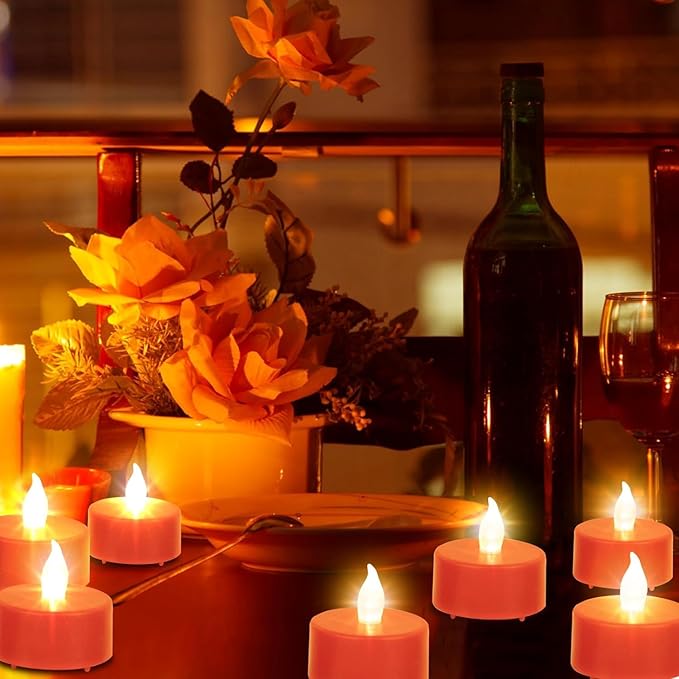 Hanzim LED Tea Lights Candles- 12PACK Red Flameless Candles Realistic and Bright Flickering Long Lasting 200Hours for Holiday Celebration,Party, Home Decoration,Battery Operated