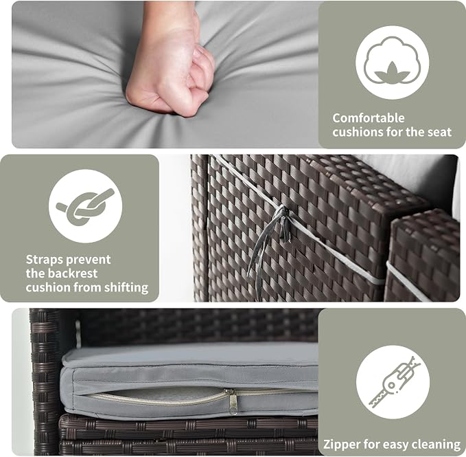 Gotland 9 Pieces Patio Furniture Set with 29.5'' High Backrest, All Weather PE Wicker Outdoor Furniture with 4’’ Thickened Cushions Coffee Table, Patio Set for Deck, Garden, Backyard, Grey