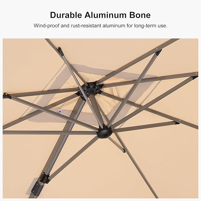 PURPLE LEAF 9’ X 9‘ Patio Umbrella Outdoor Cantilever Umbrella, Aluminum Offset Umbrella with Champagne Frame and 360° Rotation for Pool Deck Garden, Beige
