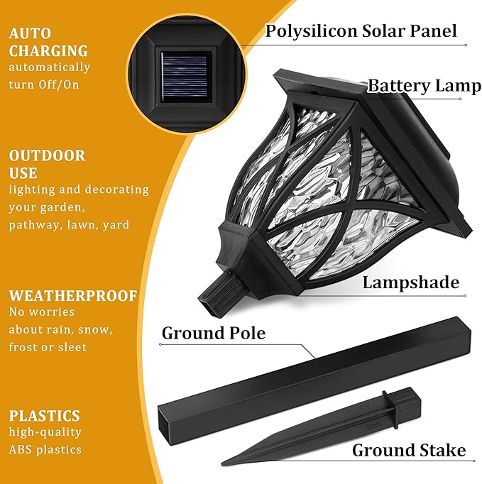 GIGALUMI Solar Lights Outdoor Waterproof, 2 Pack LED Solar Garden Lights, Solar Lights for Outside, Garden Decor for Yard, Patio, Landscape, Planter, Walkway (Warm White)