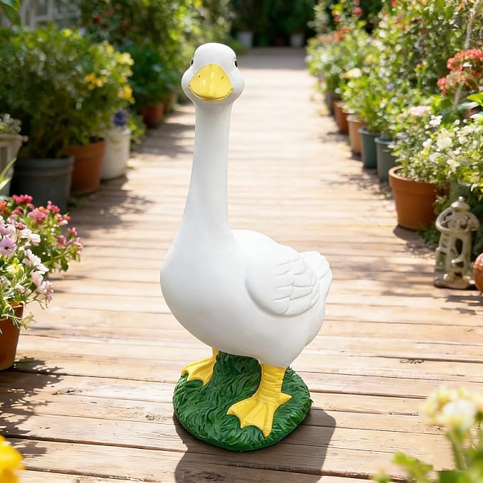 Porch Goose Statue Garden Decor - 20″ Large Porch Goose Statues, Resin Duck Figurine, Indoor/Outdoor Decorations for Patio, Lawn, Yard, Housewarming Birthday Gifts for Mom Women Men