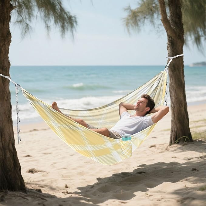 Yellow Checkerboard 330lb Capacity Hammocks with Tree Straps Fabric Hammock for Outside Patio Garden hamaca para acampar