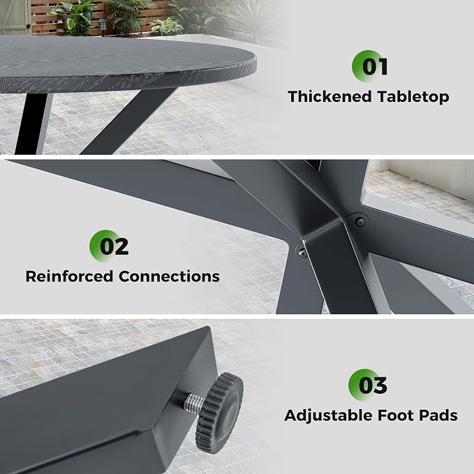 Tangkula 34-Inch Metal Round Patio Dining Table for 4, Heavy Duty Outdoor Metal Frame Dinner Table with Wood-Like Top & X-Shaped Legs, Outside Bistro Table for Deck, Balcony, Backyard, Lawn & Garden