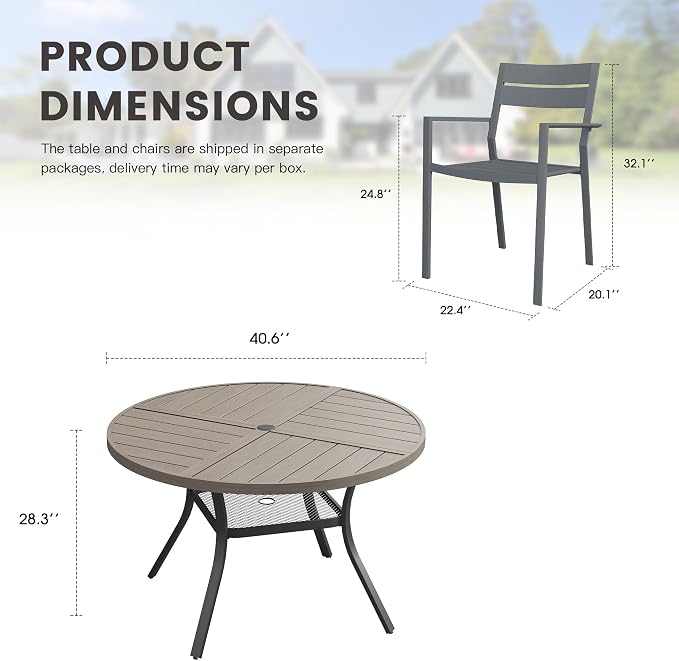 Patio Dining Set for 4, Round 40.7" Patio Dining Table and Stackable Outdoor Dining Chairs Outdoor Furniture for Backyard Porch Deck, Spliced Grey Table and Grey Chairs