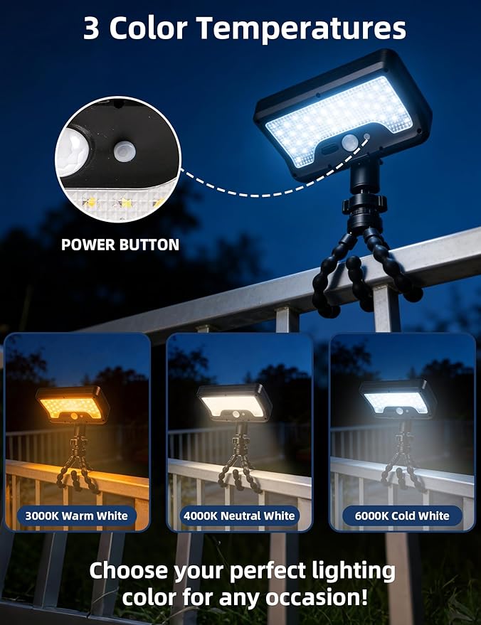 2-Pack Clip On Solar Motion Sensor Lights Outdoor, 360° Rotatable Solar Fence Lights, 600LM 3CCT 3 Lighting Modes, Dual Charging, IP65 Waterproof for Garden Deck Gutter Camping