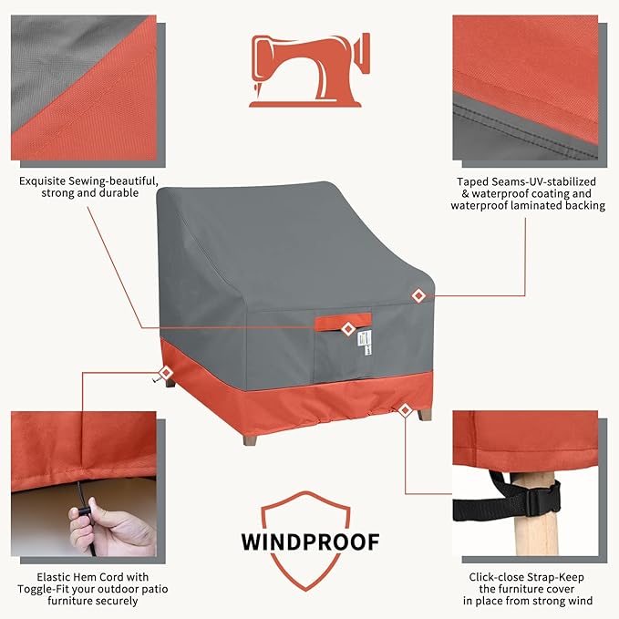Heavy Duty 600D Waterproof Outdoor Swivel Chair Covers, 2 Pack Patio Lounge Chair Cover 30"W x 37"D x 31"H, Red & Grey