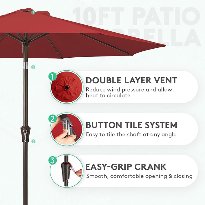 JEAREY 9FT Outdoor Patio Umbrella Outdoor Table Umbrella with Push Button Tilt and Crank, Market Umbrella 8 Sturdy Ribs UV Protection Waterproof for Pool, Garden (Red)