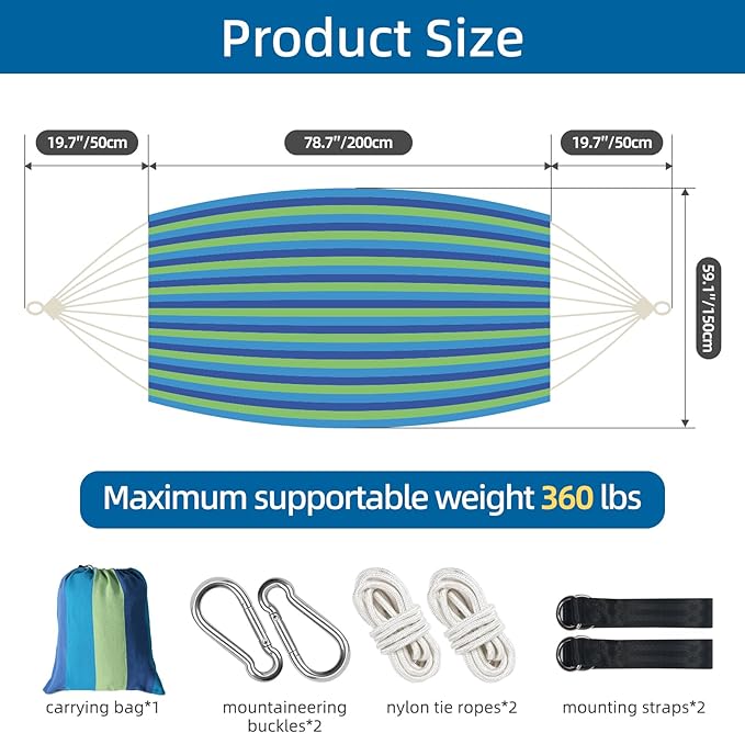Posprica Brazilian Style Double Hammock with Fringe, 2 Person Patio Hammock for Backyard & Indoor Relaxation, Soft Breathable Fabric, Easy Setup with Straps & Carry Bag, 360 lbs Capacity
