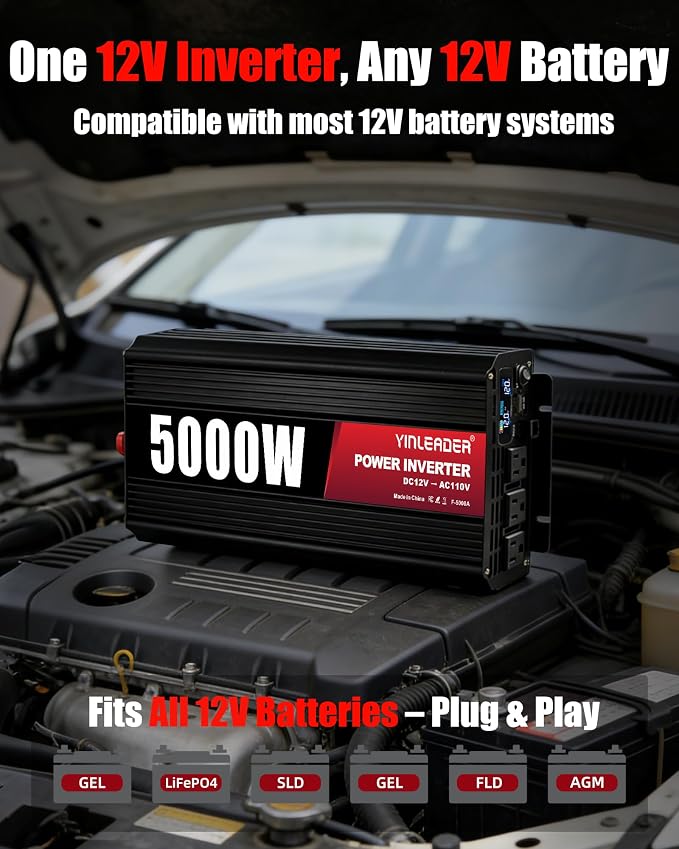 4000 Watt Power Inverter 12V to 110V/120V Converter Peak Power 8000W with 3 AC Outlets,1 USB Port, Remote Controller & LCD Screen DC to AC Inverter for RV Camping Off-Grid Solar Inverter Systems