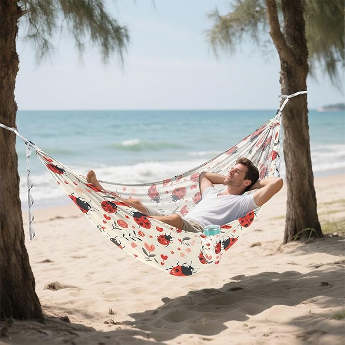 Camping Hammock Outdoor Hammocks for Outside Cute Ladybird Beach Trees Portable Lightweight with Pockets Tree Straps Indoor