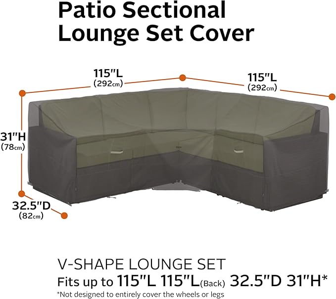 Classic Accessories Ravenna Water-Resistant Patio V-Shaped Sectional Lounge Set Cover, 115 x 32.5 x 31 Inch