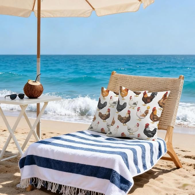 18x18 Inch Outdoor Pillow Covers Set of 2 Waterproof Throw Pillow Covers Decorative Couch Cushion Covers Chickens Egg Square Pillowcases Protectors for Patio Garden Sofa