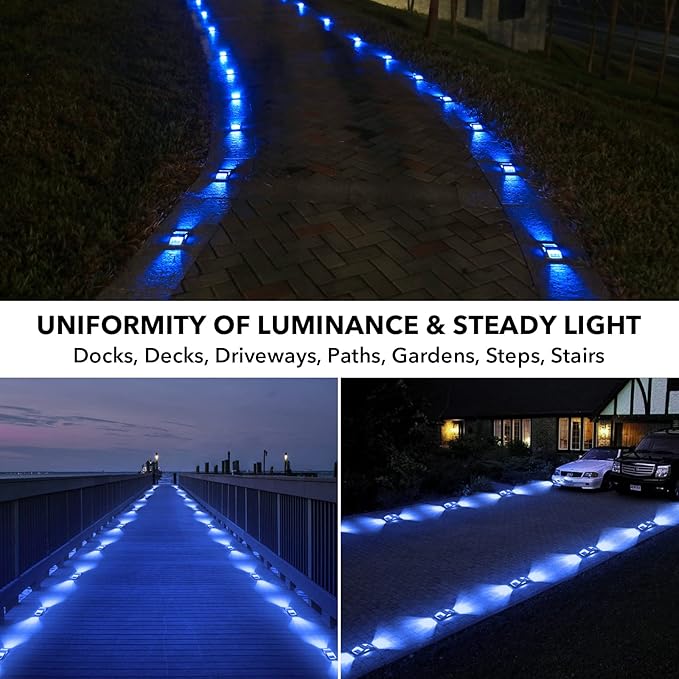 AGPTEK Solar Driveway Lights 1 Pack, Outdoor Deck Dock Marine LED Solar Powered Waterproof Driveway Marker Lights for Warning Step, Sidewalk, Pathway, Garden, Yard (Blue Light)