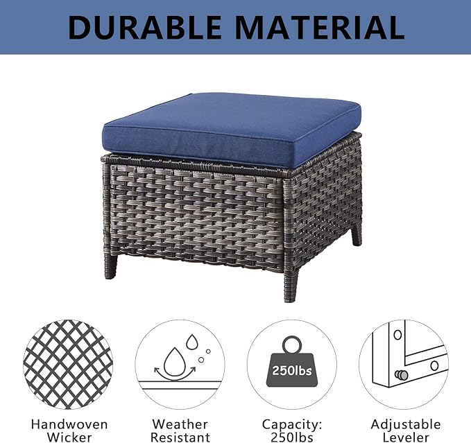 Belord 6 Pieces Patio Furniture Set Outdoor Wicker Furniture, 2 Patio Wicker Chairs with 1 Loveseat Sofa, Coffee Table and Ottomans, Patio Conversation Set for Porch Garden Deck Balcony Poolside