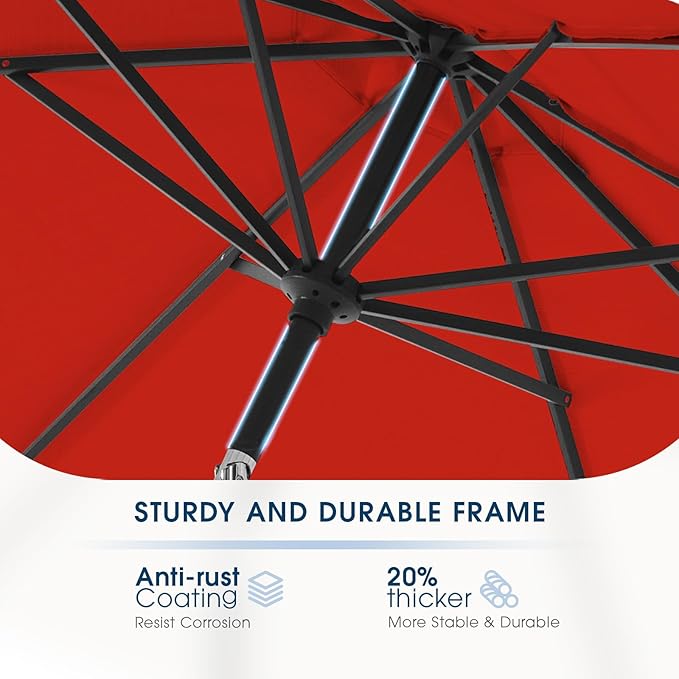 wikiwiki 11FT Patio Umbrella with Base, Outdoor Umbrellas with Base Included, 8 Sturdy Ribs, Waterproof Fade Resistant POLYESTER DTY Canopy for Deck, Lawn, Garden, Backyard & Pool, Red