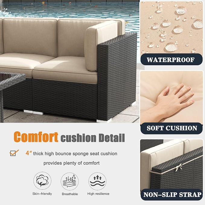 Patio Furniture Set with Fire Pit Table, 10 Pieces Outdoor All-Weather Wicker Conversation Sectional Chair Sofa Set