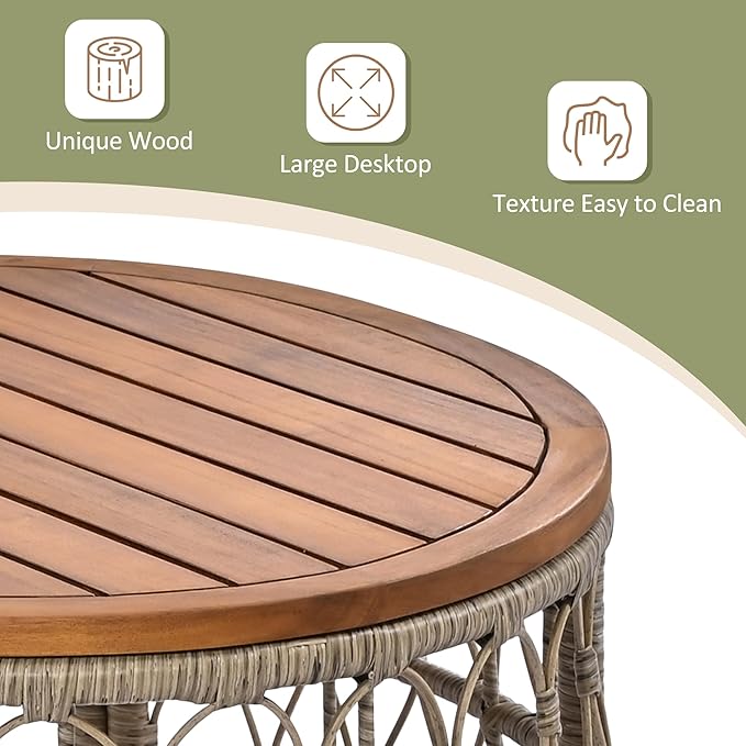 LUMISOL 4 Piece Patio Furniture Set, Outdoor Seating Group with Removable Cushions and a Coffee Table with Wooden Table Top, All Weather Patio Conversation Set for 4 Persons, Beige