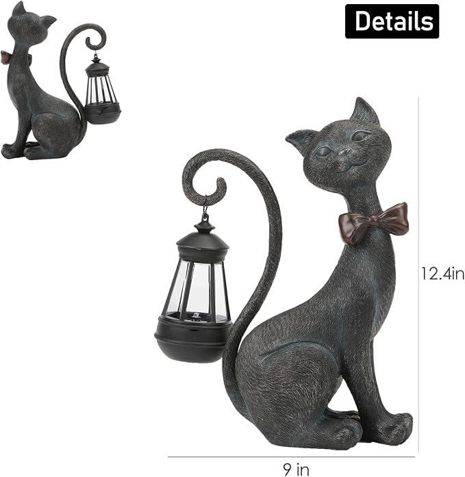 Cat Outdoor Statues with Solar Garden Light:Cat Garden Statues for Outside Fall Decor Clearance,Outdoor Figurine for Yard Art Lawn Ornaments Patio Balcony Home House - Birthday Gifts for mom Grandma