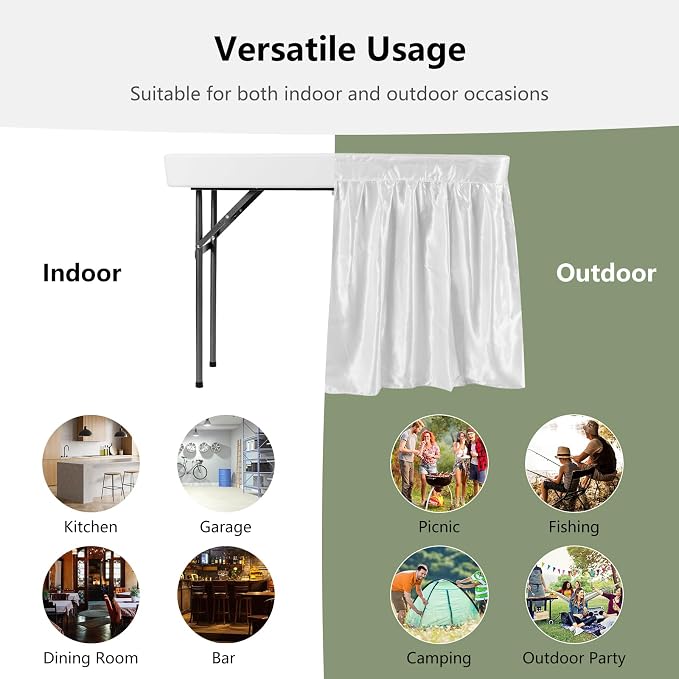 COSTWAY 4FT Cooler Table, Folding Ice Table for Parties with Drain & Bucket & Removable Skirt, Ideal for Tailgate, BBQ & Picnic