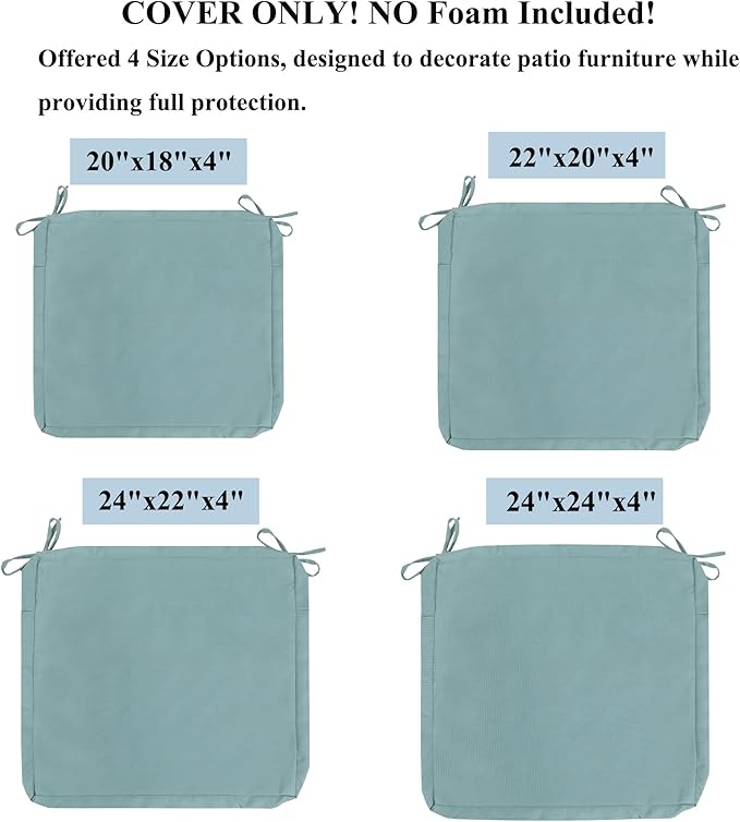 FUNHOME Outdoor Chair Cushion Covers 2 Pack, No Insert! Patio Cushion Covers Replacement 20" x 18" x 4", Water Resistant Chair Cushion Slipcovers, Aqua Leala(Covers ONLY)