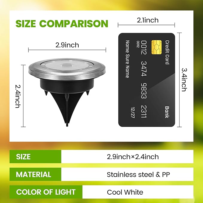 Mini Solar Ground Lights, 12 Pack Solar Powered Pathway Lights, Waterproof Outdoor Light for Garden, Driveway, Walkway, Backyard, Patio (Cool White)