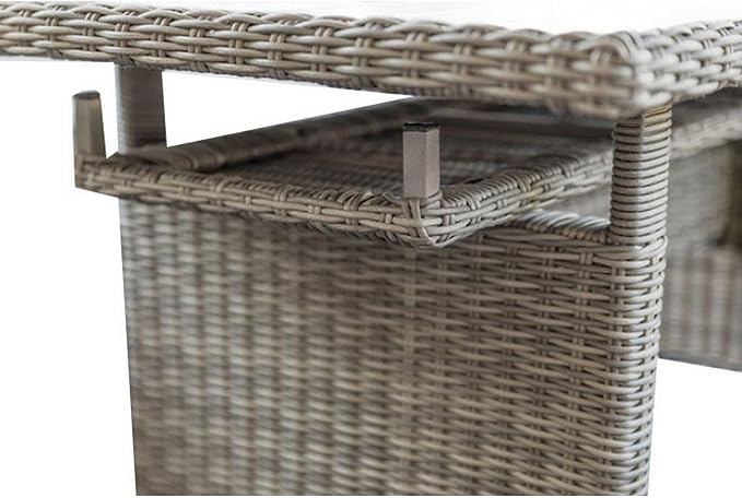 Benjara BM302141 59 in. Slatted Surface Faux Wicker Outdoor Aluminum Dining Table Gray