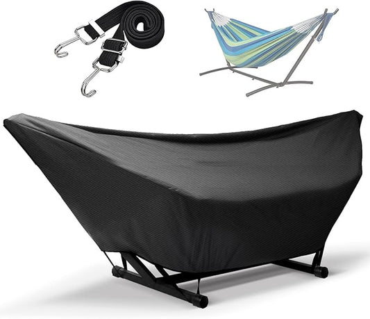 Hammock Cover Waterproof,10-15FT Outdoor Hammock Covers with Elastic Ropes,Adjustable Buckle and Zip,420D Oxford HammockBeds Cover for Garden,Patio,Beach Hammocks Stand (Black, 13-14FT)
