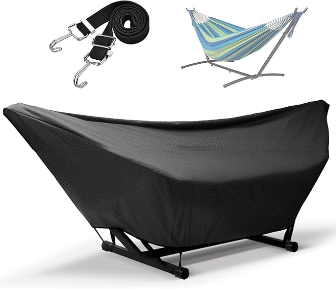 Hammock Cover Waterproof,10-15FT Outdoor Hammock Covers with Elastic Ropes,Adjustable Buckle and Zip,420D Oxford HammockBeds Cover for Garden,Patio,Beach Hammocks Stand (Black, 15FT)