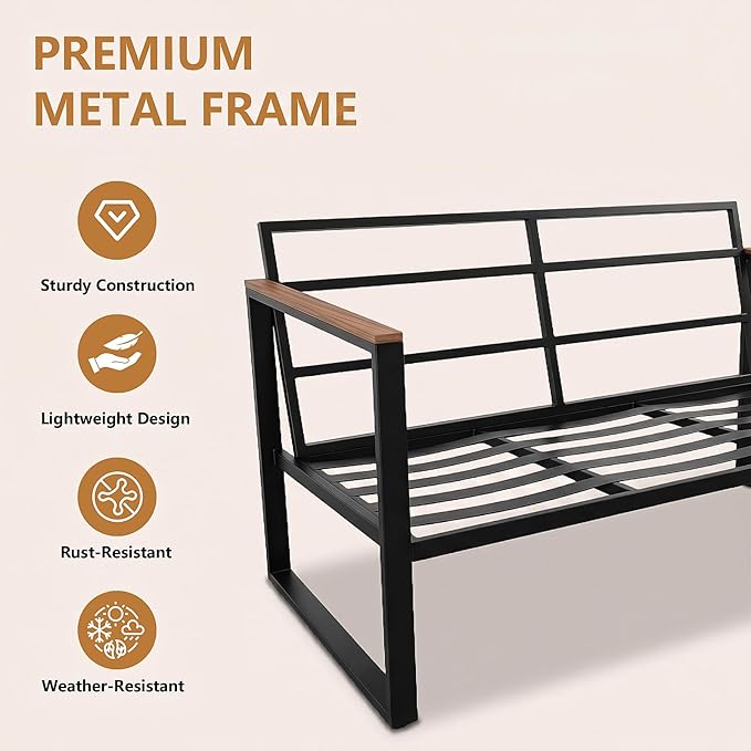 Modern Patio Furniture Set, 4 Pieces Outdoor Conversation Set | Metal Patio Furniture with 4" Washable Foam Cushions, Ships in 1 Box, Gray