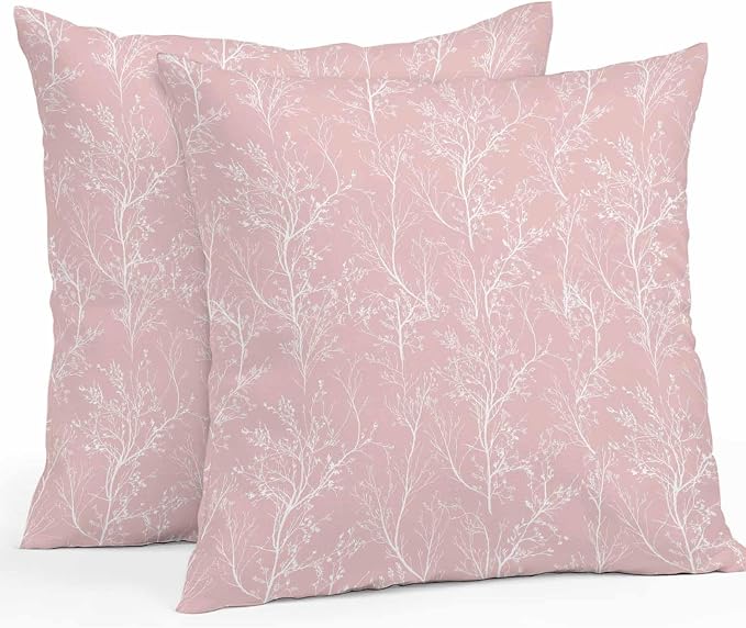 Pink Branches Waterproof Outdoor Pillow Covers Set of 2 Home Decor, Abstract Art Leaves Plant Pillowcase Patio Pillow Covers for Couch Bench Patio Furniture Garden 24x24in