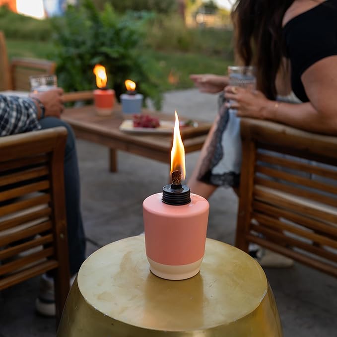 TIKI Sunset Sands Outdoor Table Torch, Decorative Outdoor TIKI Torches for Patio and Backyard, Orange, Blue, and Pink, 6 in, Pack of 3, 1124122