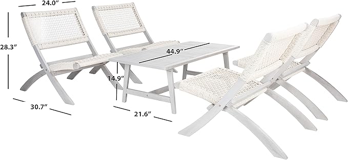 SAFAVIEH Outdoor Collection Blaze Coastal Grey Acacia Wood/Grey 5-Piece Coffee Set
