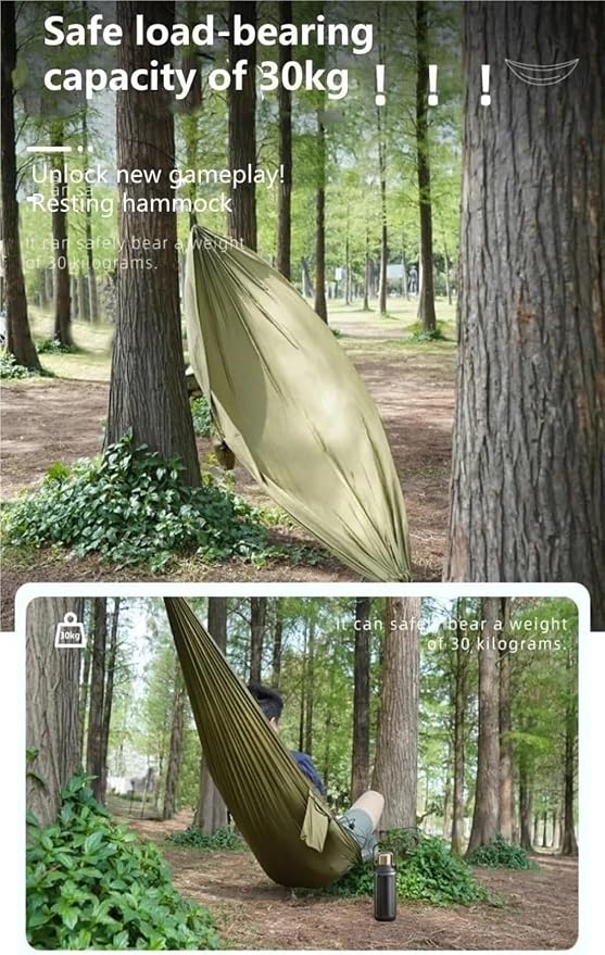 Camping Hammock， Portable Camping Travel Gear Hammock 30kg Load Capacity(Dark Green)