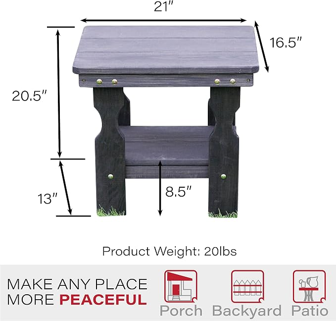 Amish Casual Heavy Duty Outdoor Wood End Table in Semi-Solid Black Stain - Quality Crafted in The USA from Treated Pine by Amish Artisans