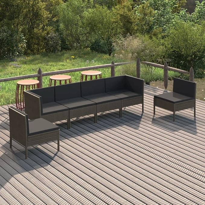 Patio Lounge Set with Cushions,Patio Furniture Sets,Patio Conversation Sets,Outdoor Furniture Sets,for Garden,Backyard,Outdoor,6 Piece Poly Rattan Gray