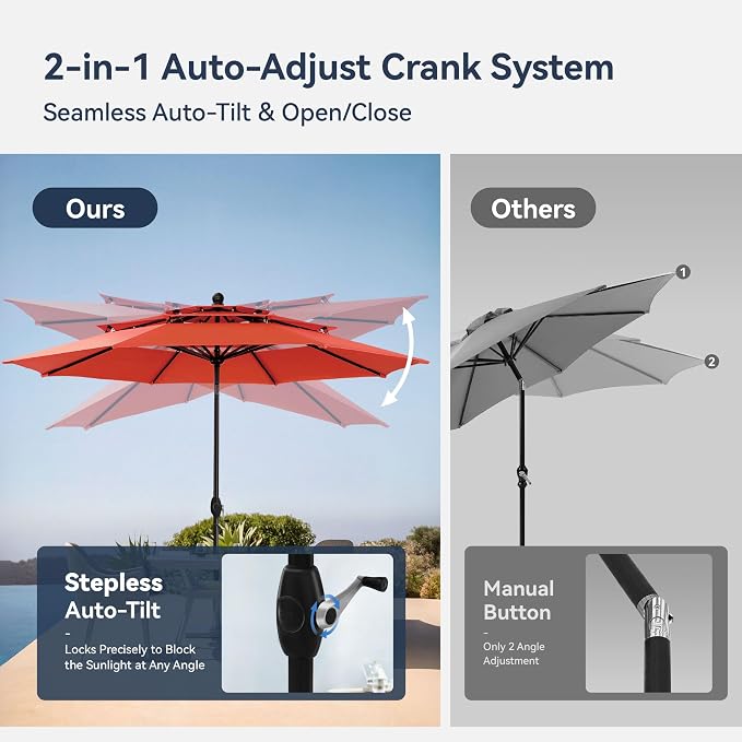 PHI VILLA 6 Pcs Patio Dining Set with 10ft Umbrella for 4, Mesh Chairs | 37" square metal table, 4 high-back textilene chairs, 10ft red umbrella for outdoor, deck, lawn. Rust-resistant, easy-clean