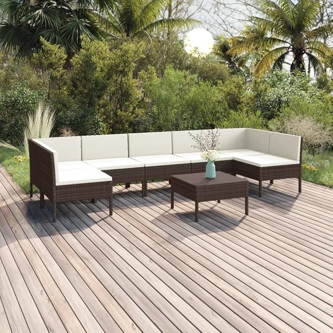 Patio Lounge Set with Cushions,Patio Furniture Sets,Patio Conversation Sets,Outdoor Furniture Sets,for Garden,Backyard,Outdoor,8 Piece Poly Rattan Brown