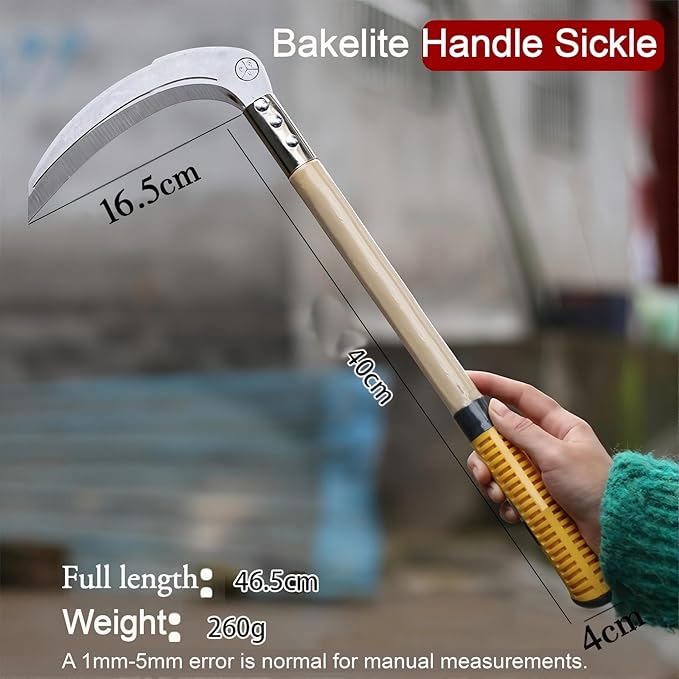 Steel Weeding Sickle,Manganese Steel Blade/Solid Wood Handle Hand held Sickle Tool - Multipurpose Gardening Weeding Grass Sickle and Farming Portable Safety Sickle